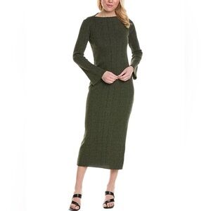 Stateside Green Double-Faced Ribbed Stretch Long Sleeve Midi Dress